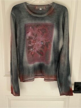 Marika Charles Art-to-Wear “PHLY-DYE” Cashmere Sweater Funky Artsy Floral Sz L